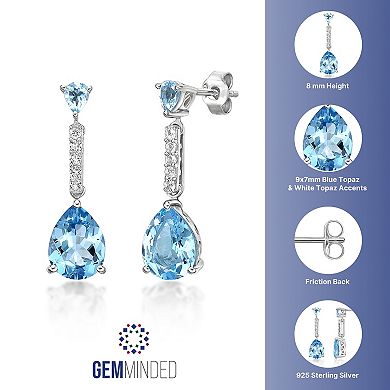 Gemminded Sterling Silver Blue Topaz Drop Earrings