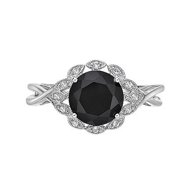 Gemminded Sterling Silver Onyx & White Topaz Ring