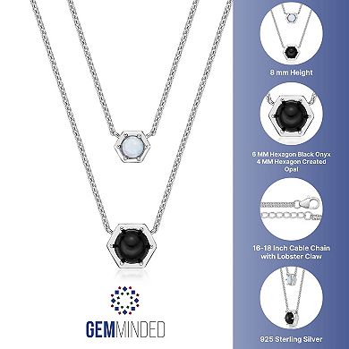 Gemminded Sterling Silver Onyx & Lab-Created Opal Hexagon Layered Necklace