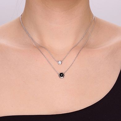 Gemminded Sterling Silver Onyx & Lab-Created Opal Hexagon Layered Necklace