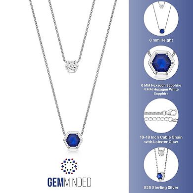 Gemminded Sterling Silver Lab-Created Sapphire & Lab-Created White Sapphire Hexagon Layered Necklace