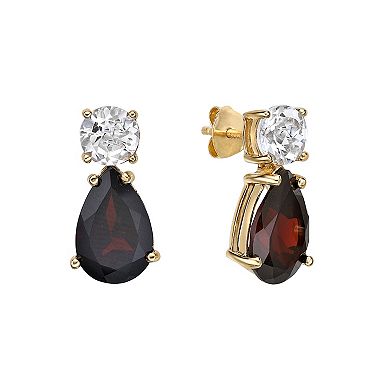 Gemminded 18k Gold Over Silver Garnet & White Topaz Drop Earrings