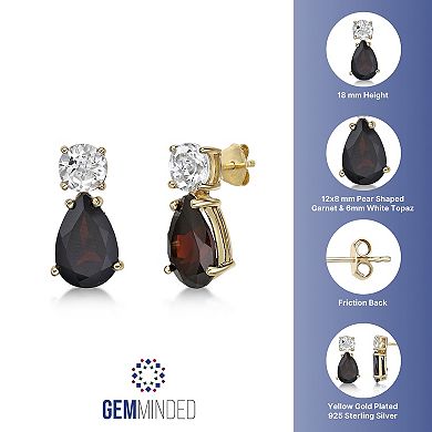 Gemminded 18k Gold Over Silver Garnet & White Topaz Drop Earrings