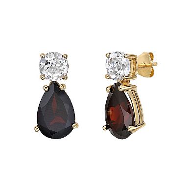 Gemminded 18k Gold Over Silver Garnet & White Topaz Drop Earrings