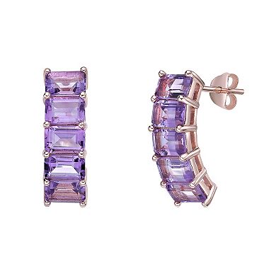 Gemminded 18k Rose Gold Over Silver Amethyst Curved Drop Earrings