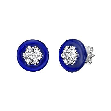 Gemminded Sterling Silver 1/10 Carat T.W. Diamond Blue Ceramic Stud Earrings