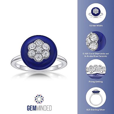 Gemminded Sterling Silver Diamond Accent Blue Ceramic Ring