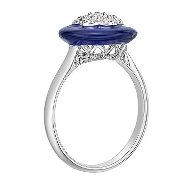 Gemminded Sterling Silver Diamond Accent Blue Ceramic Ring