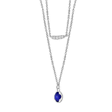 Gemminded Sterling Silver 1/8 Carat T.W. Diamond Blue Ceramic Layered Bar & Pendant Necklace