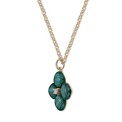 Gemminded 14k Gold Over Silver Malachite & Cubic Zirconia Flower Pendant Necklace