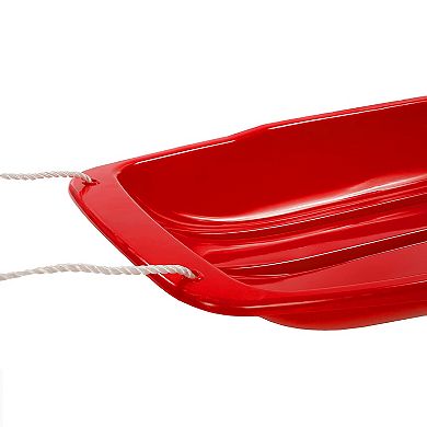 Lucky Bums Kids 48 Inch Plastic Snow Toboggan Sled with Pull Rope, Red (2 Pack)