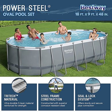 Bestway 18 Foot Power Steel Swimming Pool Set with Vacuum and Maintenance Kit