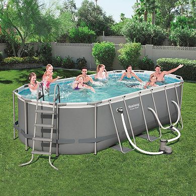 Bestway 18 Foot Power Steel Swimming Pool Set with Vacuum and Maintenance Kit