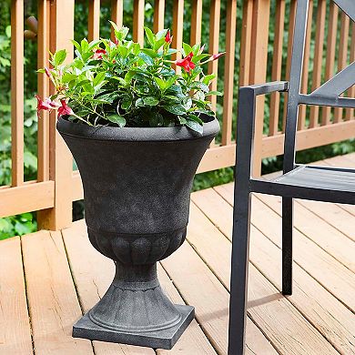 Southern Patio EB-029816 Winston 16 Inch Resin Outdoor Planter, Black (2 Pack)
