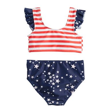 Baby & Toddler Girl Jumping Beans® Red, White & Blue Flutter Bikini Top & Bottoms Swimsuit Set