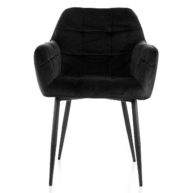 Elama 2 Piece Velvet Tufted Accent Chair in Black with Black Metal Legs