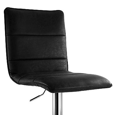 Elama 2 Piece Vintage Faux Leather Adjustable Bar Stool in Black with Chrome Base