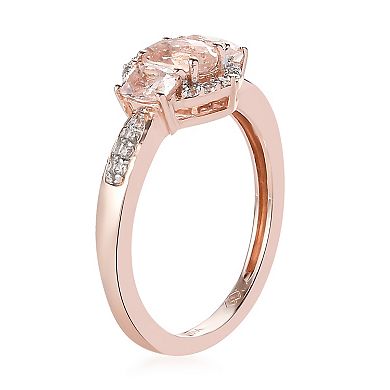 14k Rose Gold Plated Morganite & White Zircon Accent 3-Stone Ring