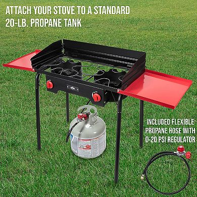 Hike Crew Cast Iron Portable Double Burner Outdoor Camping Gas Stove & Wind Panels