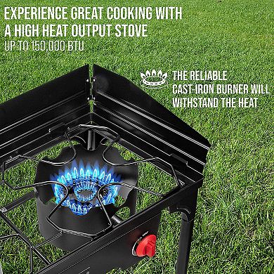 Hike Crew Cast Iron Portable Double Burner Outdoor Camping Gas Stove