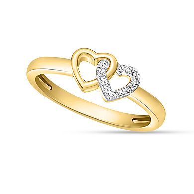 14k Gold Over Silver Diamond Accent Twin Heart Ring
