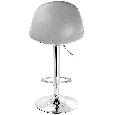 Elama 2 Piece Adjustable Distressed Faux Leather Bucket Bar Stools in Gray with Chrome Base