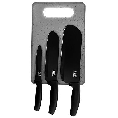 Gibson Everyday Edge Craft 4 Piece Nonstick Stainless Steel Cutlery Set with Cutting Board