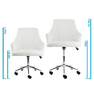 Elama Adjustable Faux Leather Rolling Office Chair in White with Chrome Finish