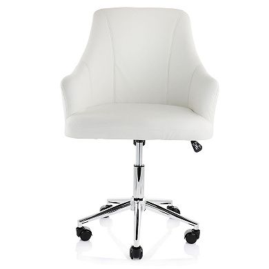 Elama Adjustable Faux Leather Rolling Office Chair in White with Chrome Finish