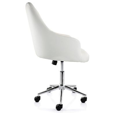 Elama Adjustable Faux Leather Rolling Office Chair in White with Chrome Finish