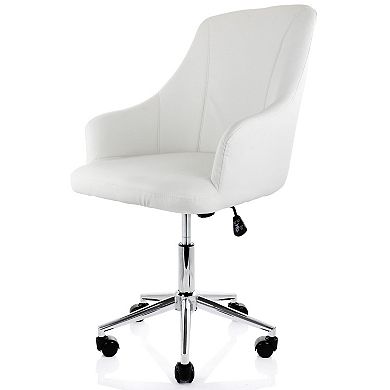 Elama Adjustable Faux Leather Rolling Office Chair in White with Chrome Finish