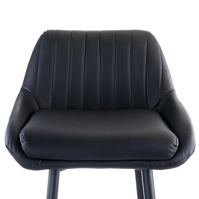 Elama Faux Leather Bar Chair in Black with Matte Metal Legs