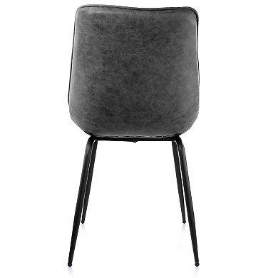 Elama 2 Piece Vintage Faux Leather Tufted Chair in Gray with Black Metal Legs