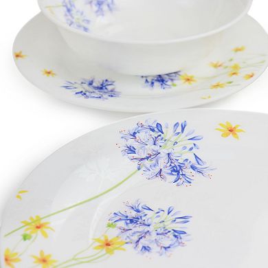 Gibson Ultra Violet Floral 12 Piece Tempered Opal Glass Dinnerware Set