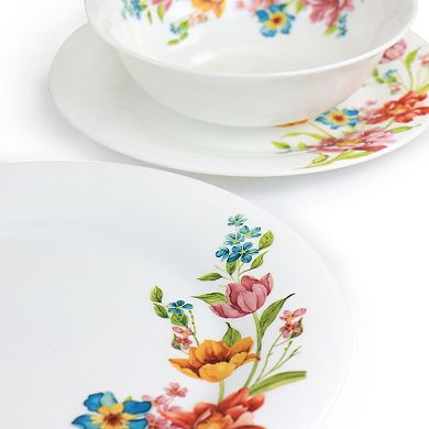 Gibson Ultra Blooming Rose 12 Piece Tempered Opal Glass Dinnerware Set