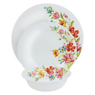 Gibson Ultra Blooming Rose 12 Piece Tempered Opal Glass Dinnerware Set