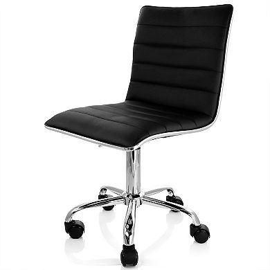 Elama 2 Piece Adjustable Faux Leather Rolling Office Chair in Black with Chrome Finish