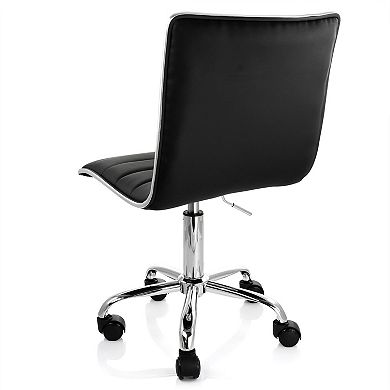 Elama 2 Piece Adjustable Faux Leather Rolling Office Chair in Black with Chrome Finish