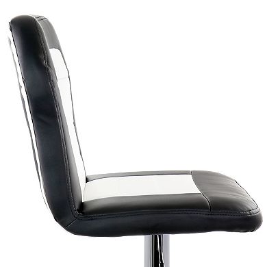 Elama 2 Piece Faux Leather Adjustable Bar Stool in Black and White with Chrome Trim and Base