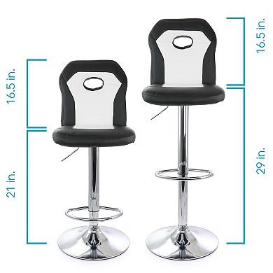 Elama 2 Piece Faux Leather Adjustable Bar Stool in Black and White with Chrome Trim and Base