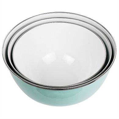 Gibson Everyday 6 Piece Enamel Mixing Bowl and Lid Set in Turquoise