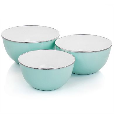 Gibson Everyday 6 Piece Enamel Mixing Bowl and Lid Set in Turquoise