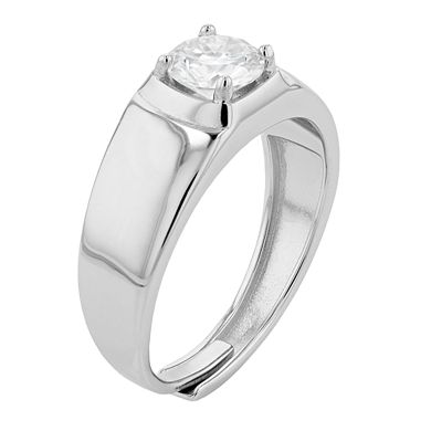 Stella Valentino Sterling Silver Round Lab Created Moissanite Flush Set Solitaire Engagement Anniversary Adjustable Ring
