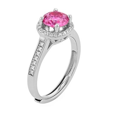 Stella Valentino Sterling Silver Fancy Pink & White Lab Created Moissanite Halo Adjustable Ring