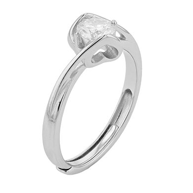 Stella Valentino Sterling Silver Lab Created Moissanite Solitaire Bypass Twist Adjustable Ring