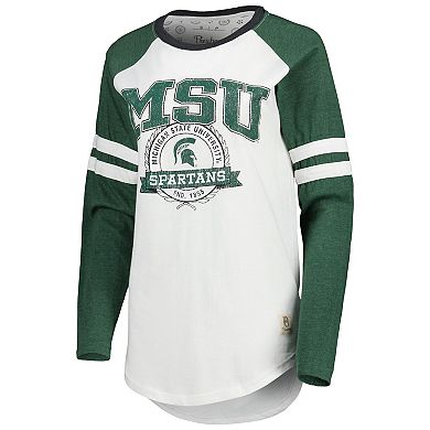 Women's Pressbox White/Green Michigan State Spartans Brooking Sleeve Stripe Raglan Long Sleeve T-Shirt