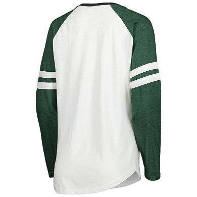 Women's Pressbox White/Green Michigan State Spartans Brooking Sleeve Stripe Raglan Long Sleeve T-Shirt