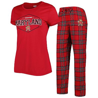 Women's Concepts Sport Red/Black Maryland Terrapins Badge T-Shirt & Flannel Pants Sleep Set