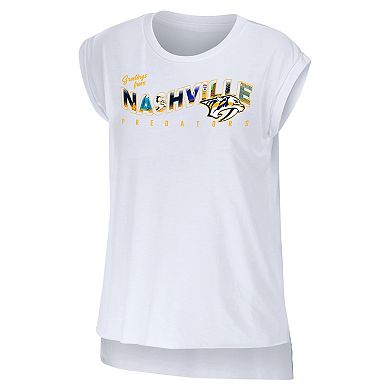 Women's WEAR by Erin Andrews White Nashville Predators Greetings From Muscle T-Shirt