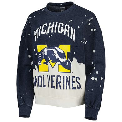 Women's Gameday Couture Navy Michigan Wolverines Twice As Nice Faded Dip-Dye Pullover Long Sleeve Top